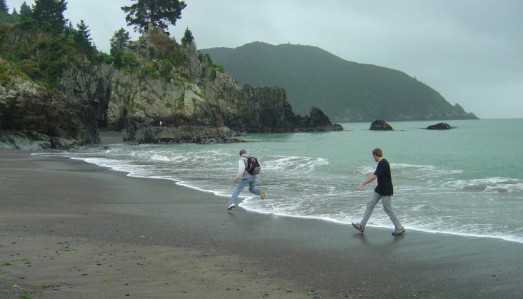 Nicolas and Nico playing w/ the waves