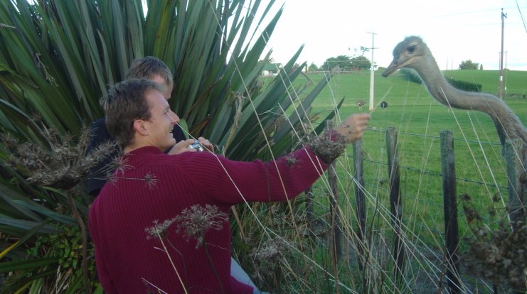 Fabrice (and Nico behind) and a emu
