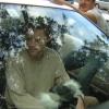 Joel, stuffed koala in the car, Nico and Fabrice goofing around