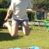Nico on the trampoline at the camp site near Matamata
