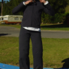 Coralie on the trampoline at the camp site near Matamata