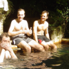 Joel, Nico and Fabrice at the hot water pool, camp site, Matamata