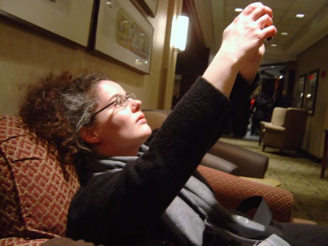 Amy van der Hiel in a worship position, Hyatt Harborside, Boston