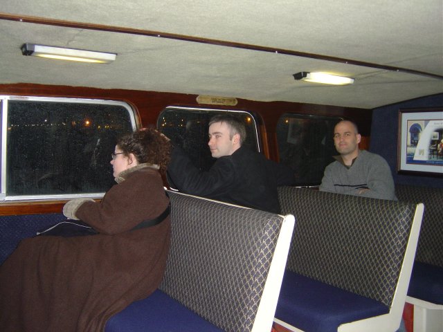 In the water taxi: Amy van der Hiel, Dan Brickley, Dean Jackson