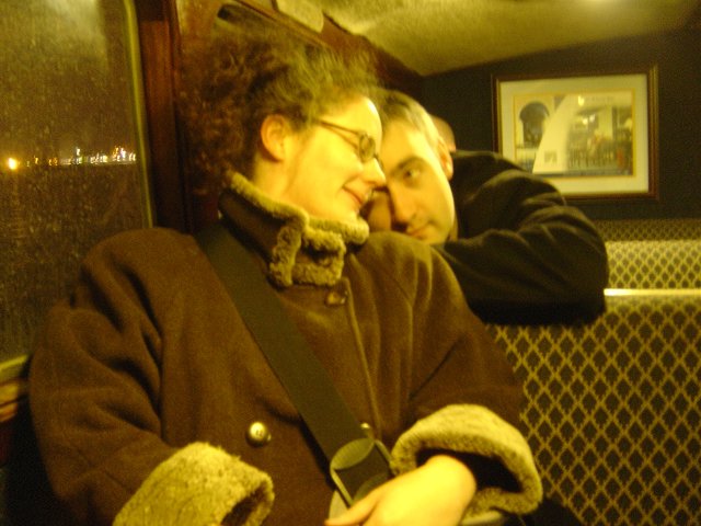 in the water taxi: Amy van der Hiel and Dan Brickley