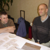 Dan Brickley and Dean Jackson goofing around, Hyatt Harborside, Boston