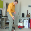 Hugo trying to convince me that red shoes and orange shirt is visionary fashion