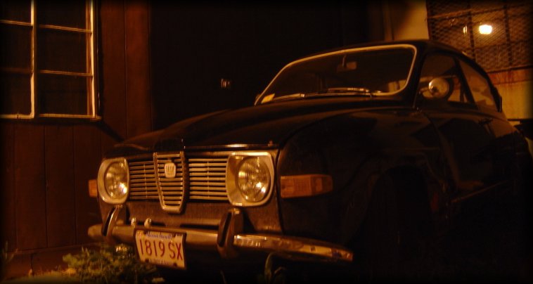 Saab 96 at night