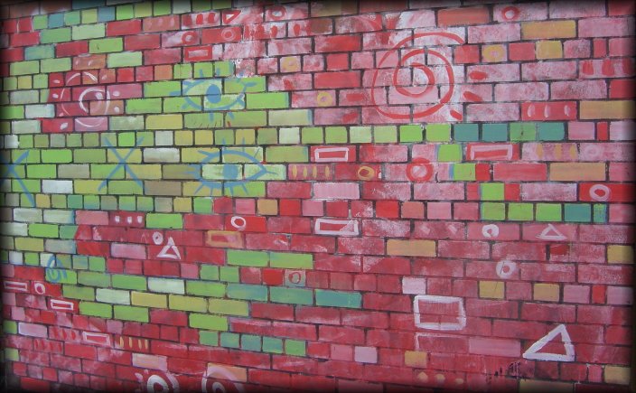 Decorated brick wall