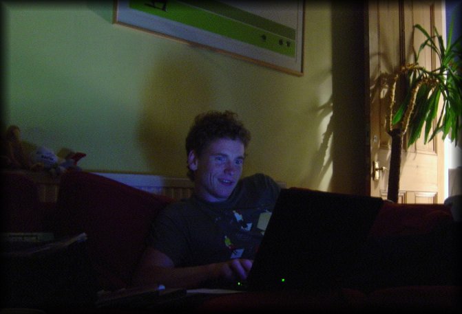 ericP in front of his screen, looking very blue