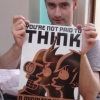 danbri holding a futurama plaque: You're not paid to THINK. A mindless worker is a happy worker! Shut up and do your job!