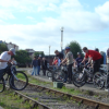 Bikers on the railtracks by the harbour