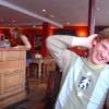 EricP goofing around, waitress in the background