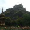 Princes Street Gardens, roses, fountain, Edinburgh Castle