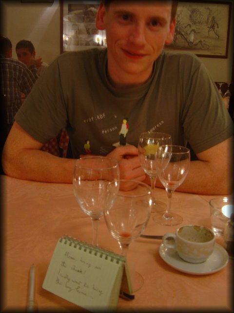 ericP and I in a restaurant after a good meal: "Please, bring the check! I really want to bring that boy home...", Firenze