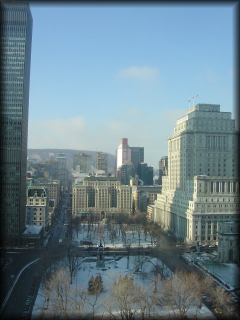 Mont Royal in the background, snow and sun