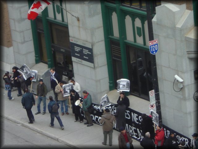 A group of refugees demonstrating to get proper IDs, behind the Marriott Chateau Champlain.