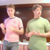 Karl wearing pink and Ian wearing green