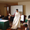 Dom performing his role of Indian woman at the Team day