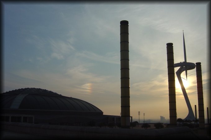 Palau Sant Jordi, Torre de Calatrava, a sundog just above the Palau.