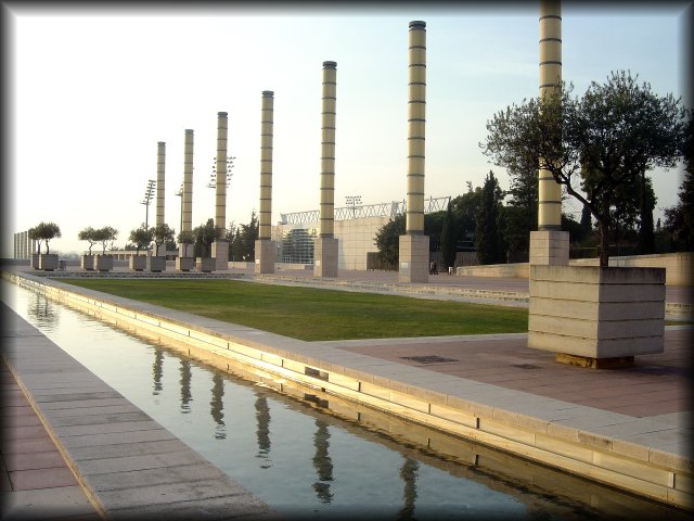 The Olympic Games ground, columns reflected in water.