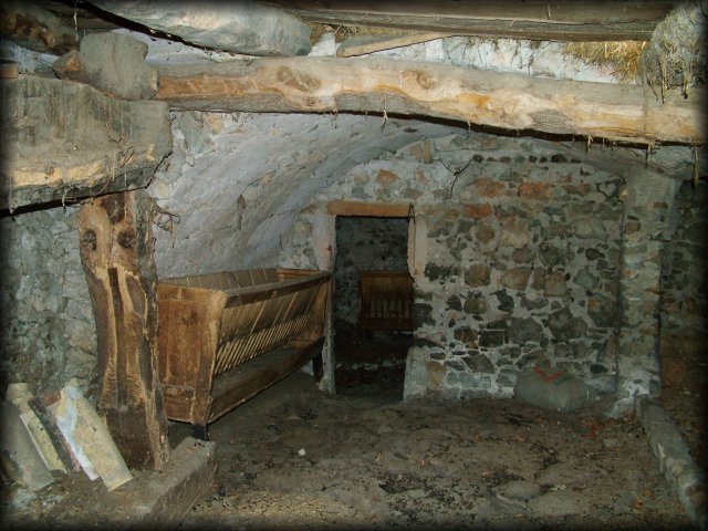 The inside of a barn
