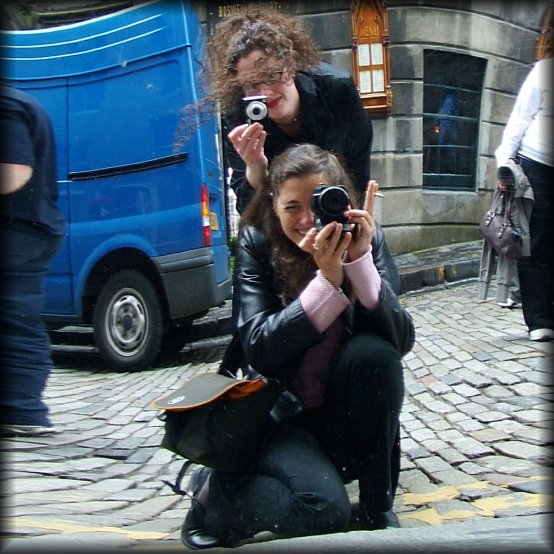 Distortion mirror, Camera Obscura. Amy and I forming a totem of selfportrait photographers