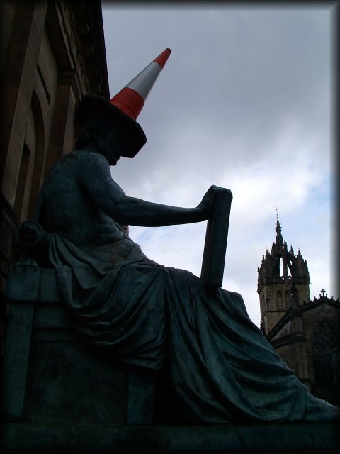 Statue of David Hume, pointy hat, Saint Giles Cathedral