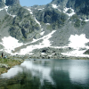 Reflection of the white of the snow in the lake.