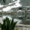 This was at the "corner" of the lake, a little further after where we ate and I crouched to catch the plant and the still-ish water, and snow and rocks.
