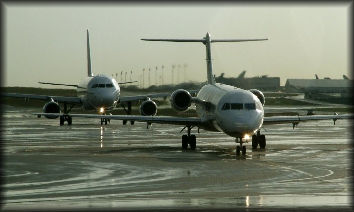 Two aircrafts are queueing to take off