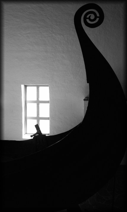 Stern. Yes, b&w does that. The stern, detail of the Oseberg Ship at the Viking Ship Museum.