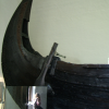 Tiny me. Reflection in the protective glass case near the stern of the huge-looking Oseberg Ship at the Viking Ship Museum.