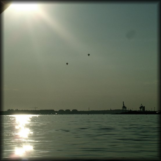 Balloons in the sky as the boat leaves Helsinki