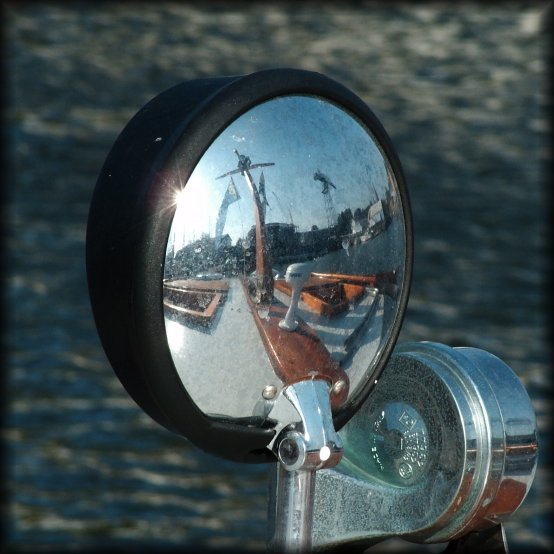 Fish eye view of a sailboat.