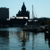 The Uspenski Orthodox cathedral and its golden reflection in the water of the harbour.