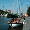 Sailboats without sails in the harbour.