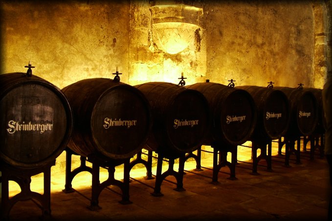 Wine is aging in barrels, Eberbach Abbey, Eltville am Rhein, Germany