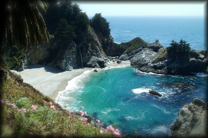 From the Overlook Trail. McWay Waterfall is a 80-foot waterfall that drops from granite cliffs into the ocean. The beach is not accessible other than those who kayak there. 