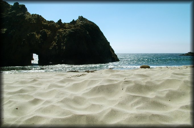 You'll have to trust me that it was *windy* as it just doesn't show on the photo. I could have titled it "pretty beach". Or "ah, it was worth walking several miles to get there because the parking lot was so full that a ranger told us to park on the main road and walk down there". 