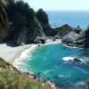 From the Overlook Trail. McWay Waterfall is a 80-foot waterfall that drops from granite cliffs into the ocean. The beach is not accessible other than those who kayak there. 