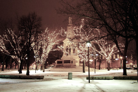 Park, snow, lights