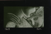 White pastel on dark green paper
