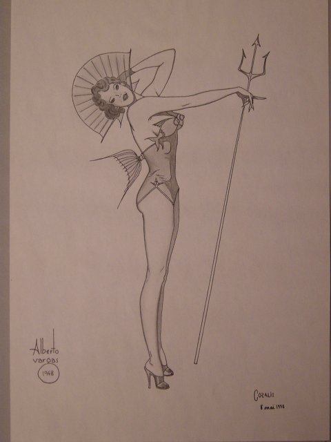 Black pen drawing, made after Alberto Vargas